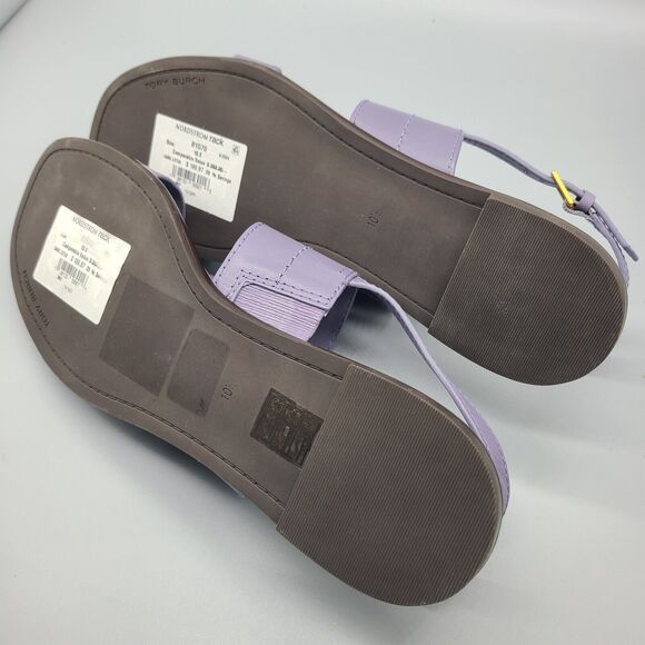 TORY BURCH EVERLY DOUBLE STRAP LEATHER FLAT SANDALS DARK LOTUS SZ 10.5 new - Picture 7 of 8